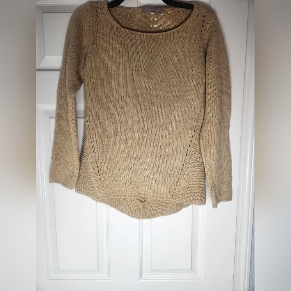 Bianca B Women's Sweater Cream Pullover Knit Made In Italy Wool Blend Size MED
